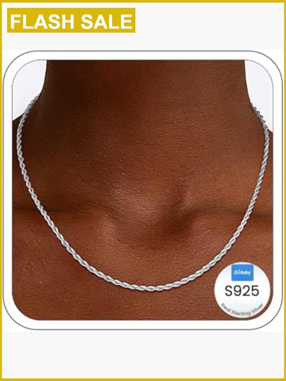 2mm 925 Sterling Silver Rope Chain Necklace for Women 16-26 Inch Lobster Clasp